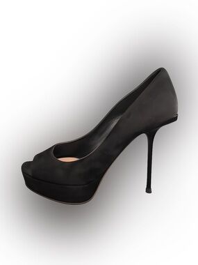 Sergio Rossi Black Suede Peep Toe Heels ~ Sz 38 🖤